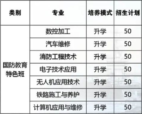 南充技师学院2022年国防特色办招生专业及计划表